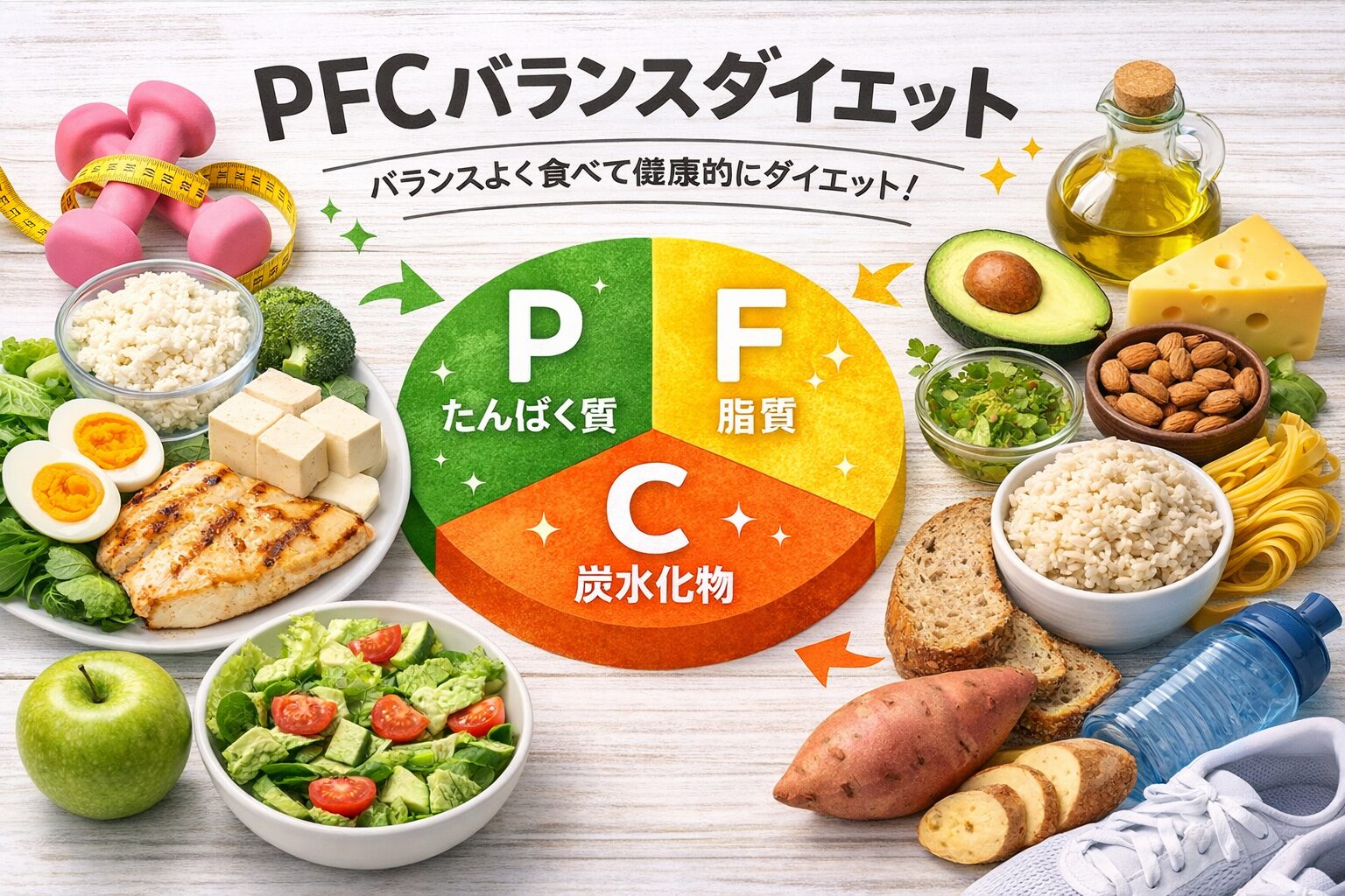PFCバランスダイエットの図解（たんぱく質・脂質・炭水化物）